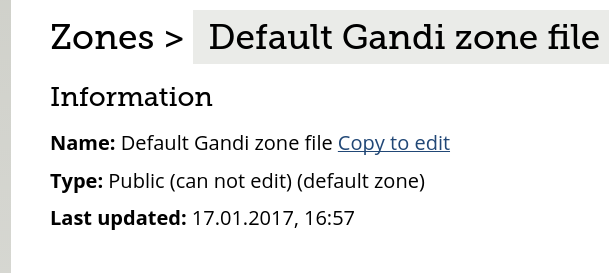 在 Gandi 中新建 Zone file